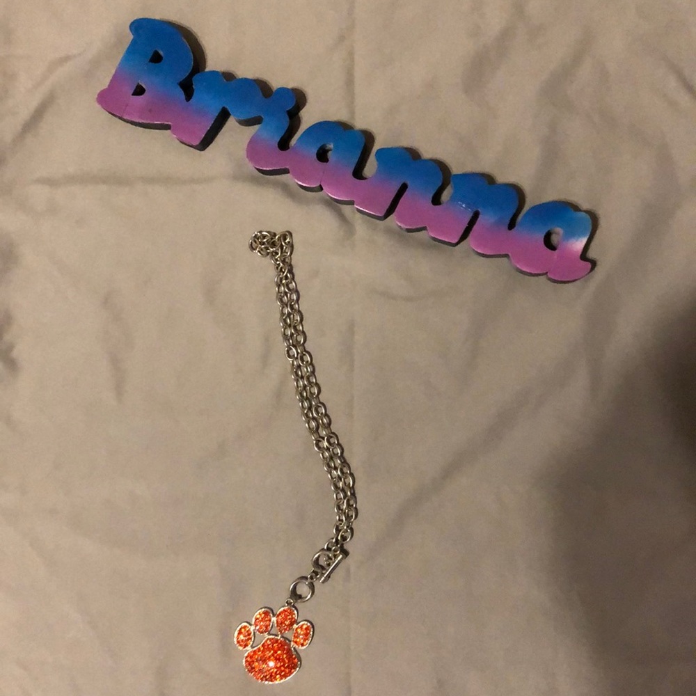 Orange rhinestone paw necklace